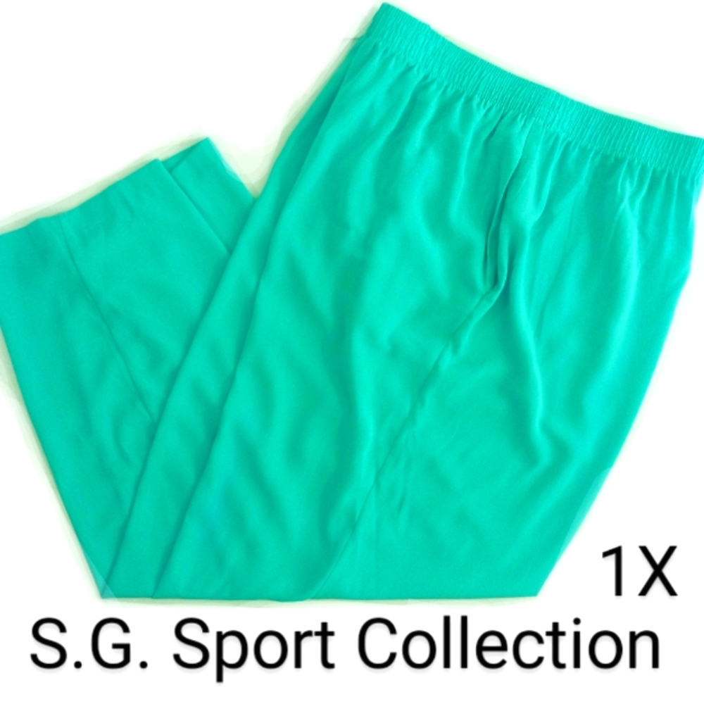 S.G. Sport Silky Pull-On Pants Pockets Aqua 1X